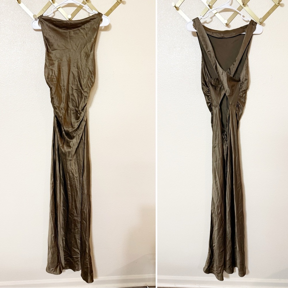 NWT Reformation Anaiis Morel Brown 100% Silk High Neck Open Back Maxi Dress Gown - Picture 9 of 15